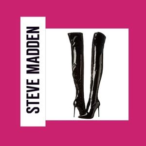Steve Madden Black Patent OTK Viktory Stiletto Boots | Sz 8.5 | NWOB